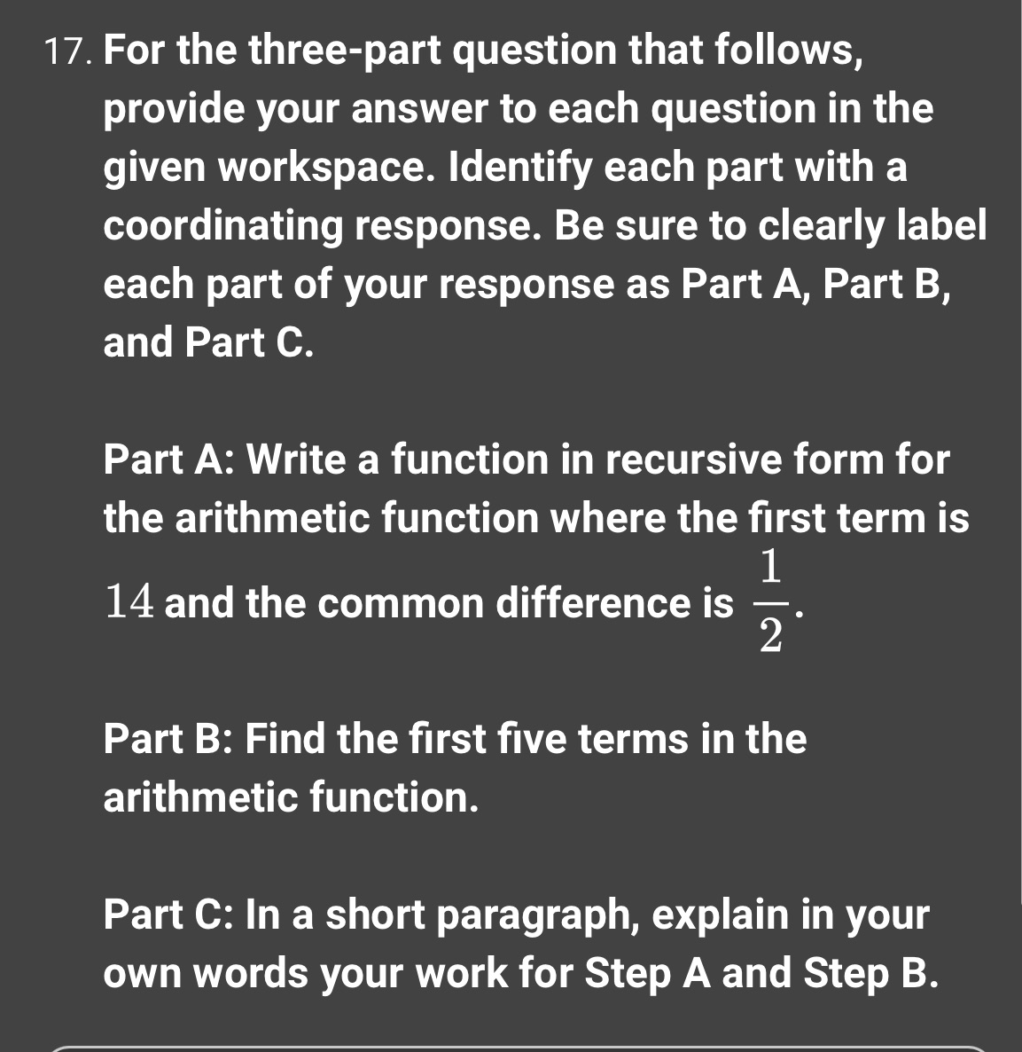 17. For the three-part question that follows,