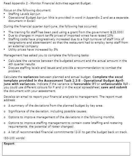 Read Appendix 2 - Monitor Financial Activities