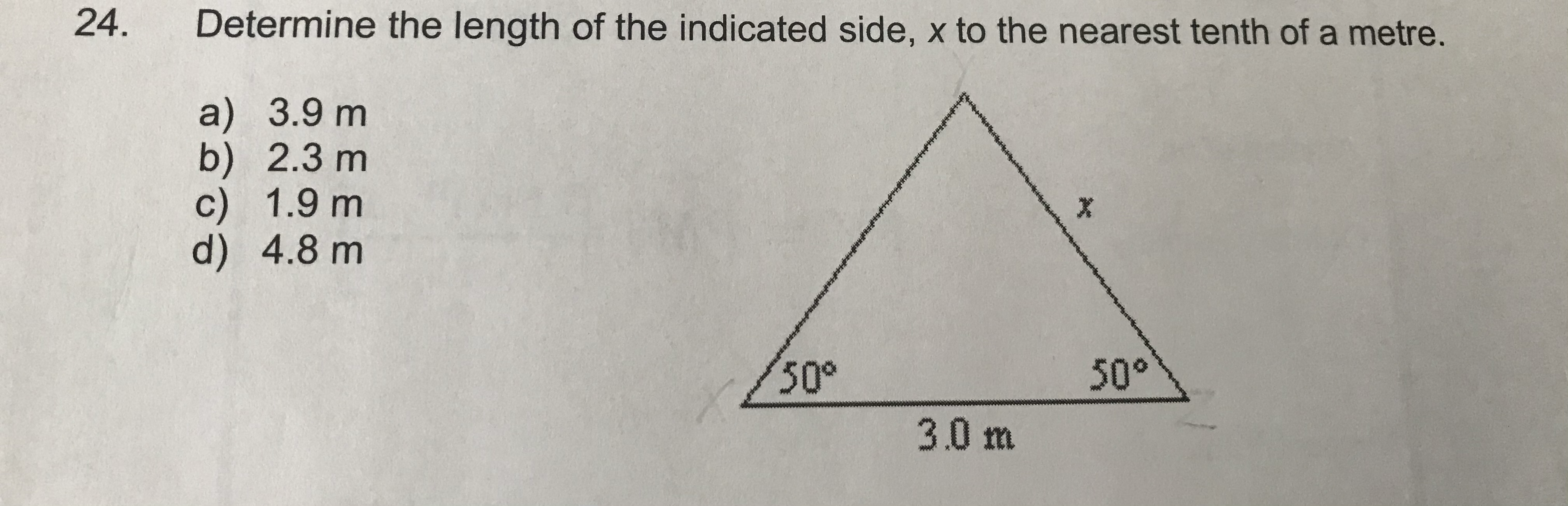 24. Determine the length of the indicated side, x