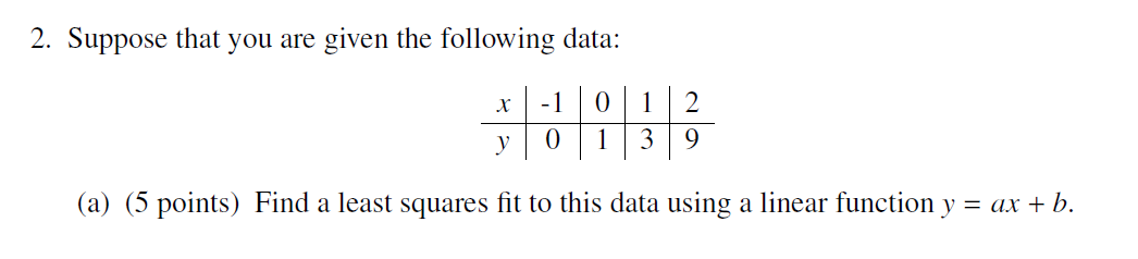 2. Suppose that you are given the following data: