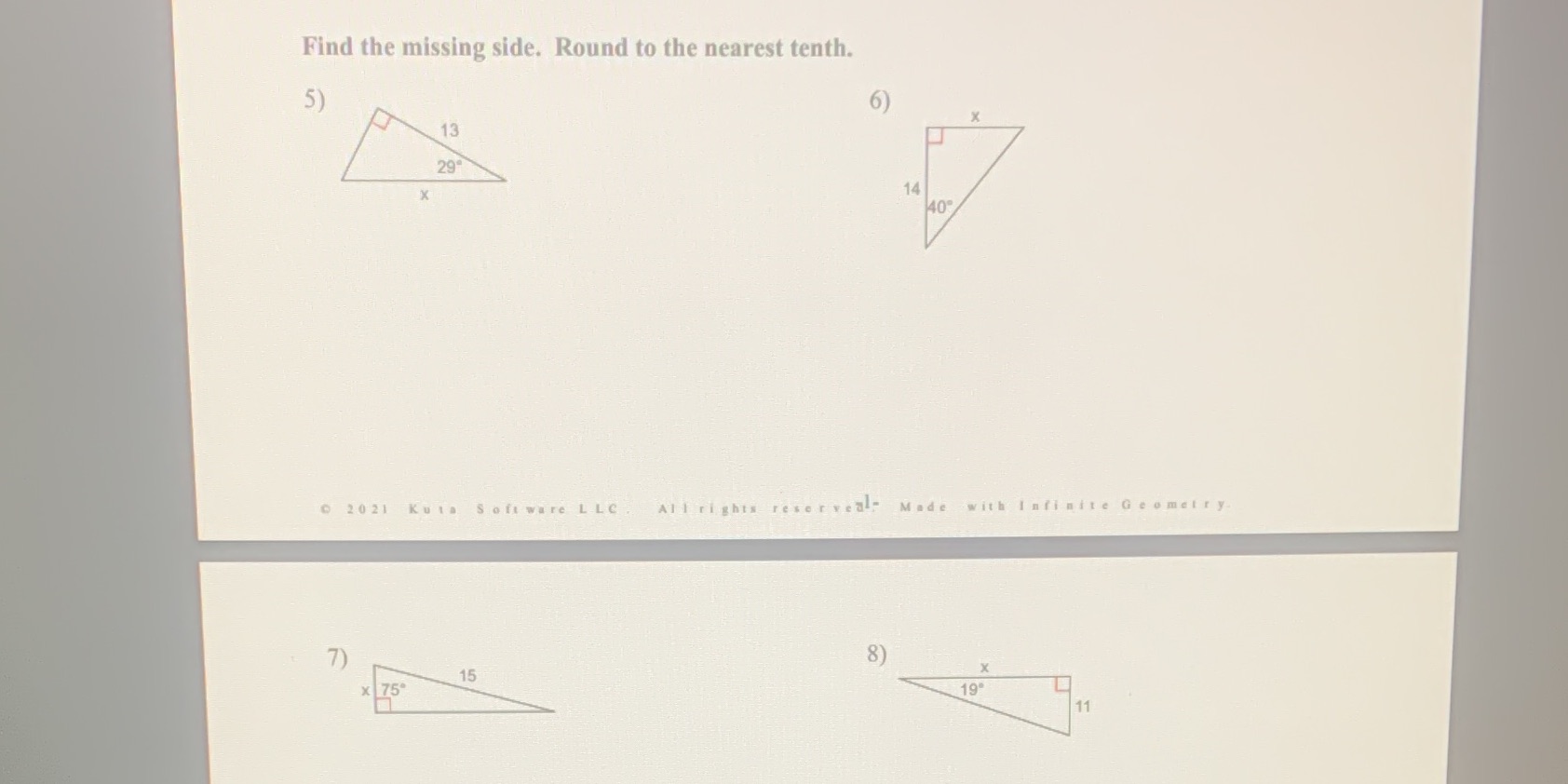 find the missing side. Round to the nearest tenth