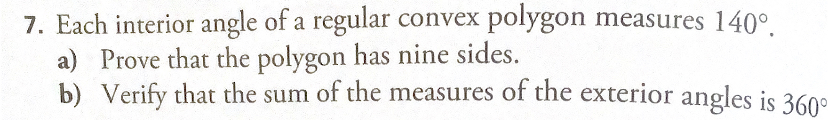 7. Each interior angle of a regular convex