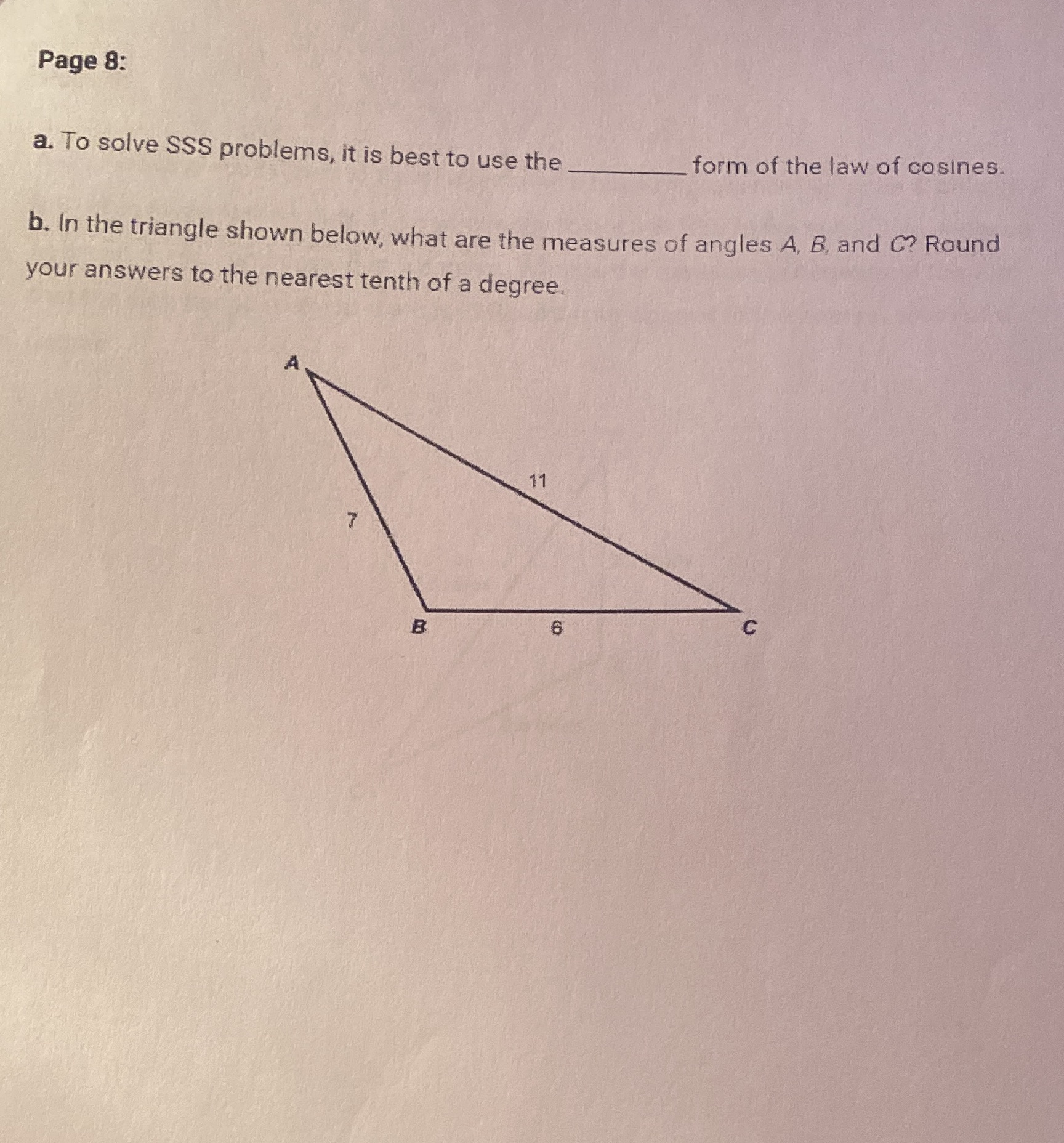4.2.1 Page 8: a. To solve SSS problems, it is