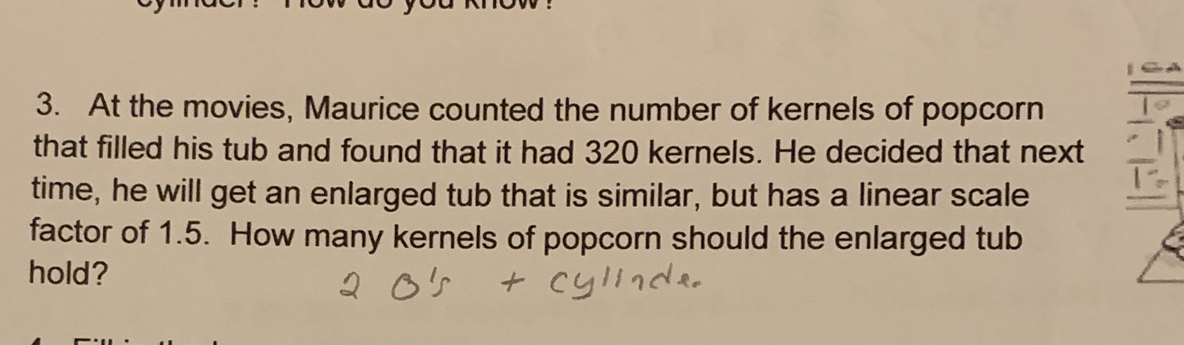 My answer key states number of kernels is volume.