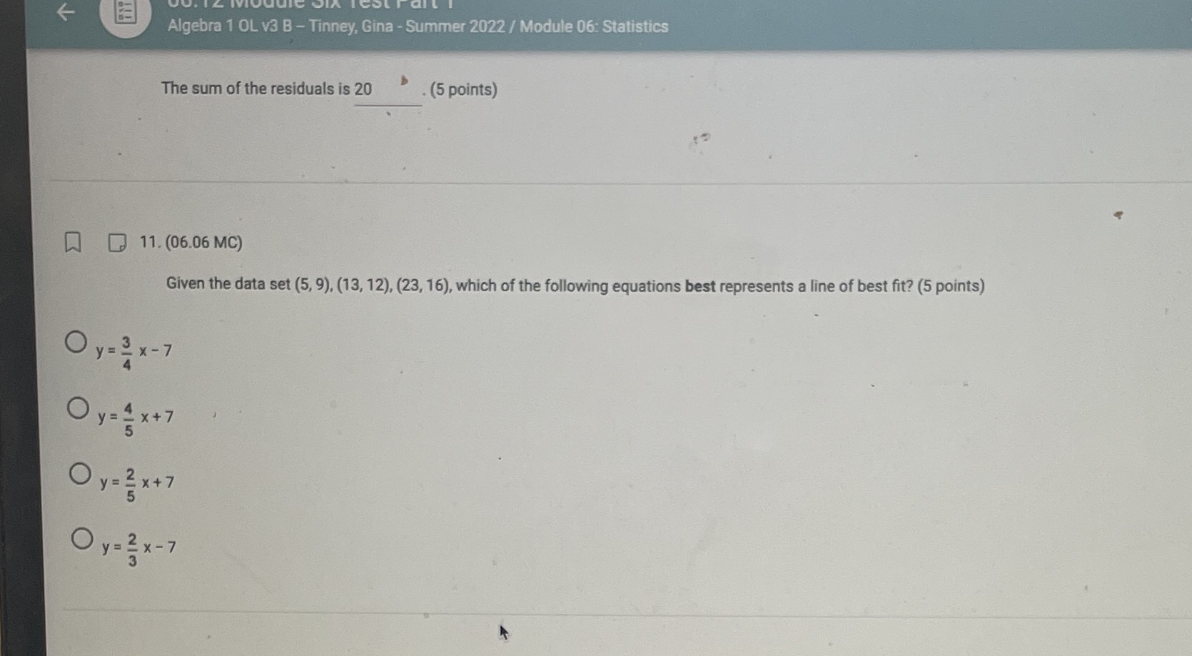 Algebra 1 OL v3 B - Tinney, Gina - Summer 2022 /