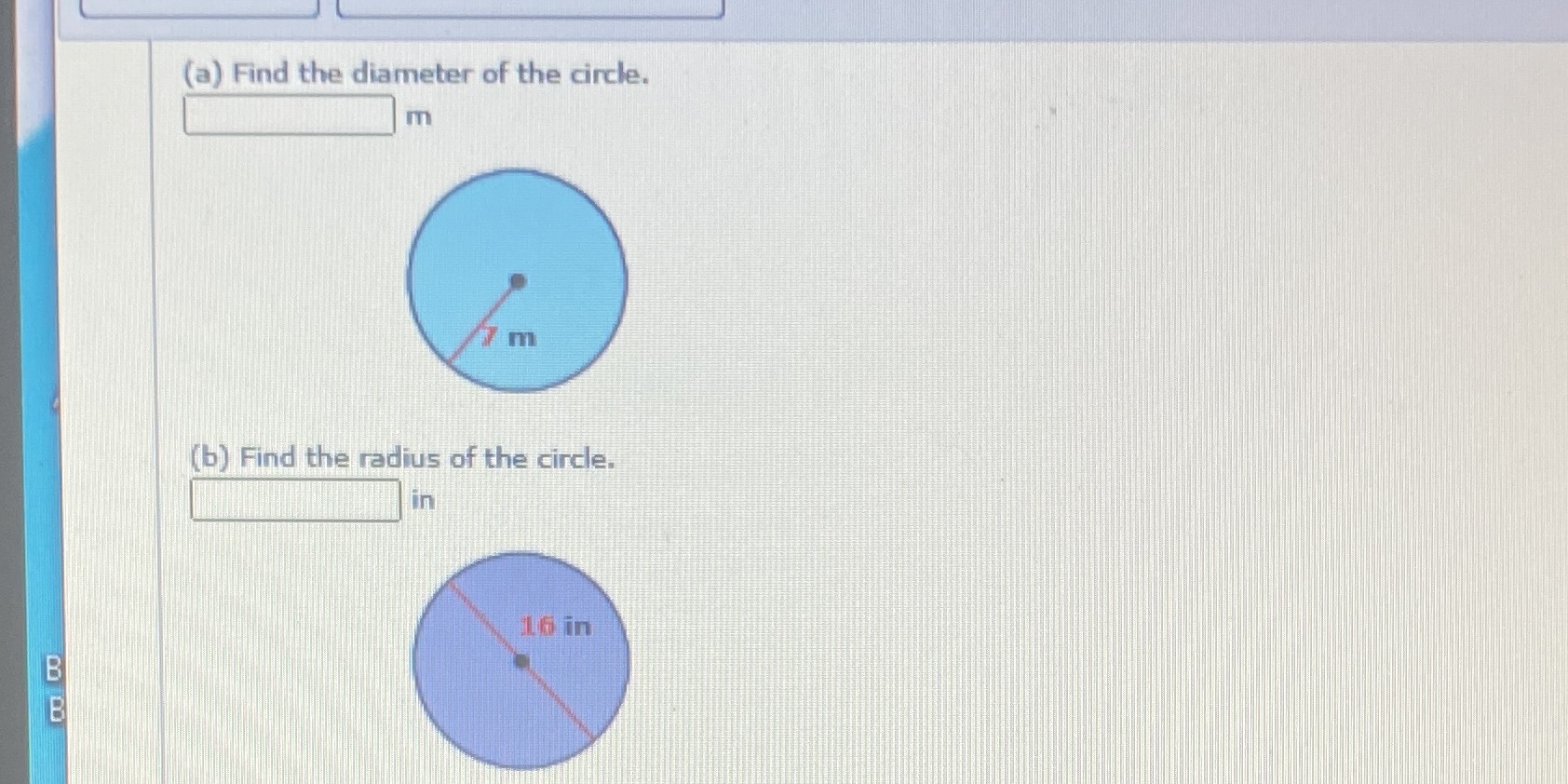 (a) Find the diameter of the circle. m (b) Find