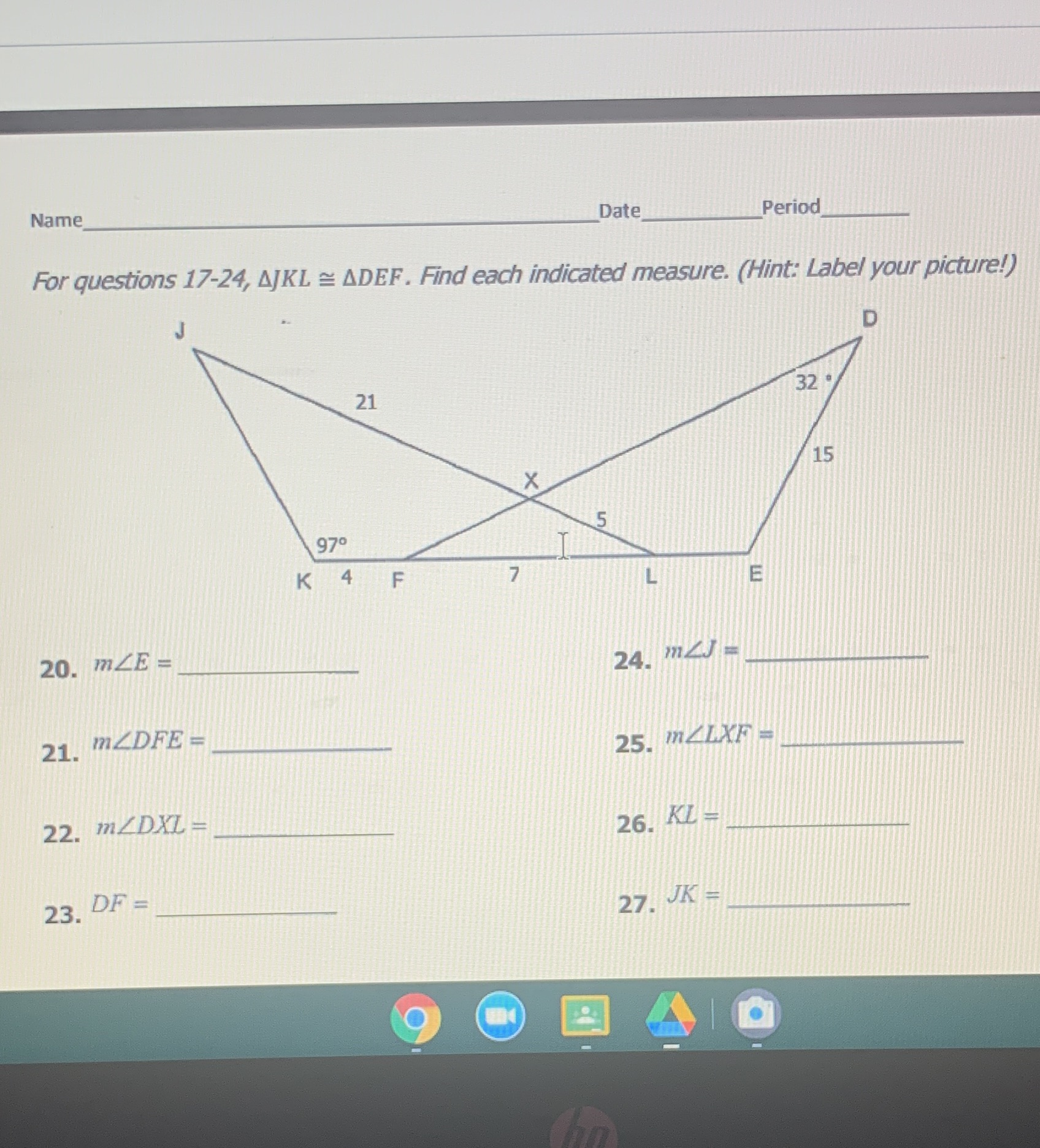 Name Date Period For questions 17-24, AJKL =