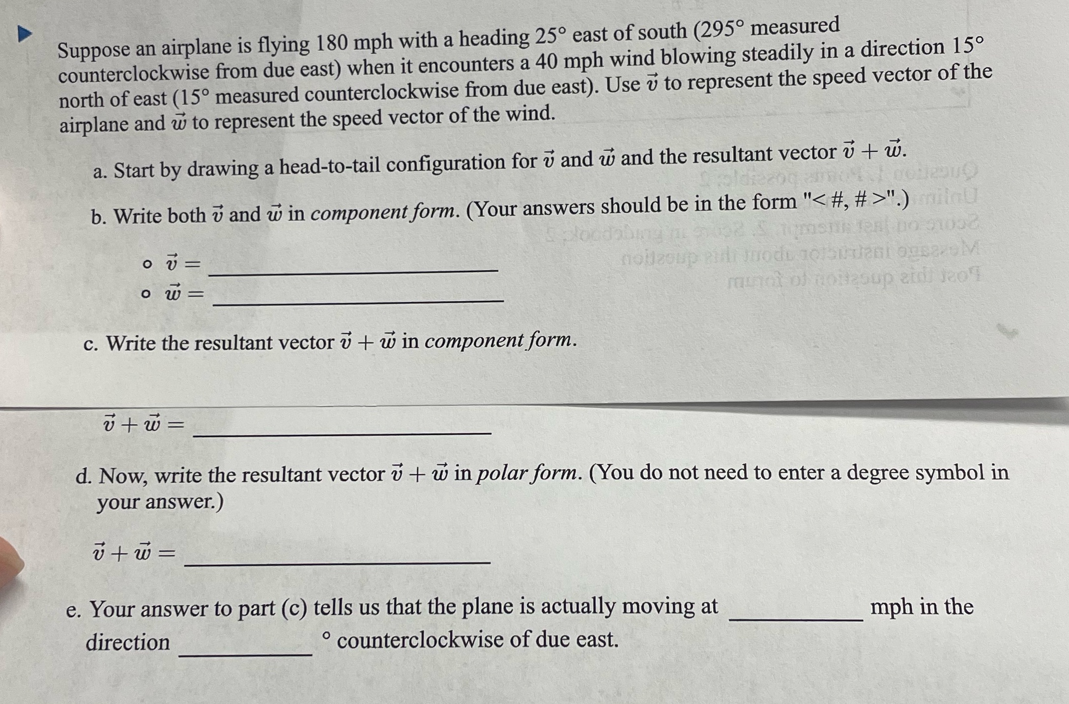 A,b,c,d,e Suppose an airplane is flying 180 mph
