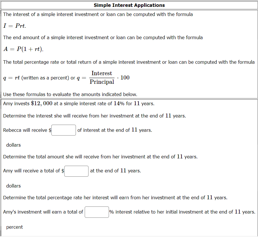 I Simple Interest Applications I Solve the