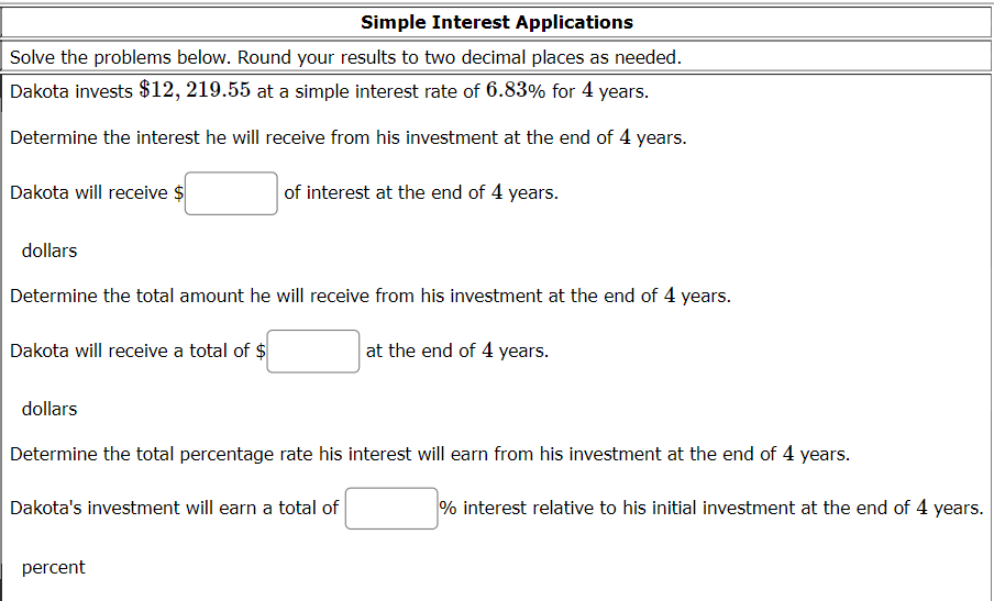 I Simple Interest Applications I Solve the