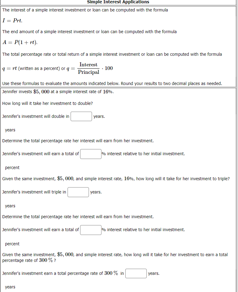 I Simple Interest Applications I Solve the