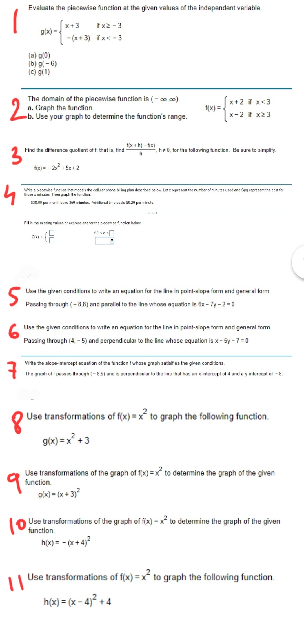 College Algebra Evaluate the piecewise function