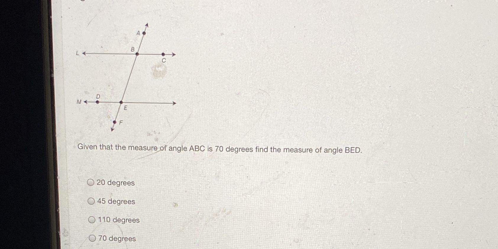 D B C D E Given that the measure of angle ABC is