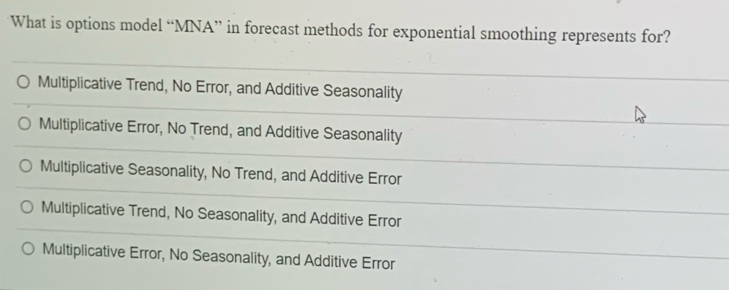 What is options model "MNA" in forecast methods