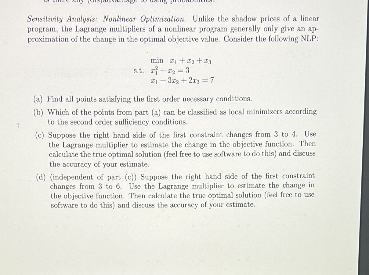 Sensitivity Analysis: Nonlinear Optimization.