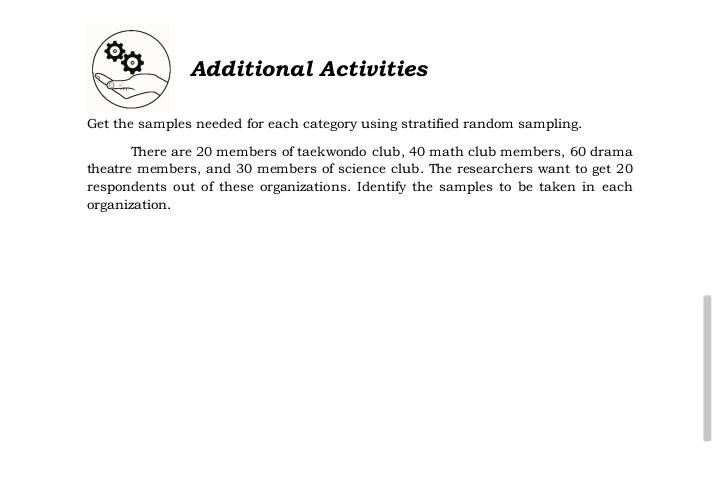 Additional Activities Get the samples needed for