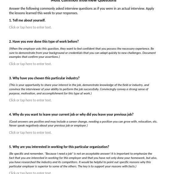 Answer the following commonly asked interview