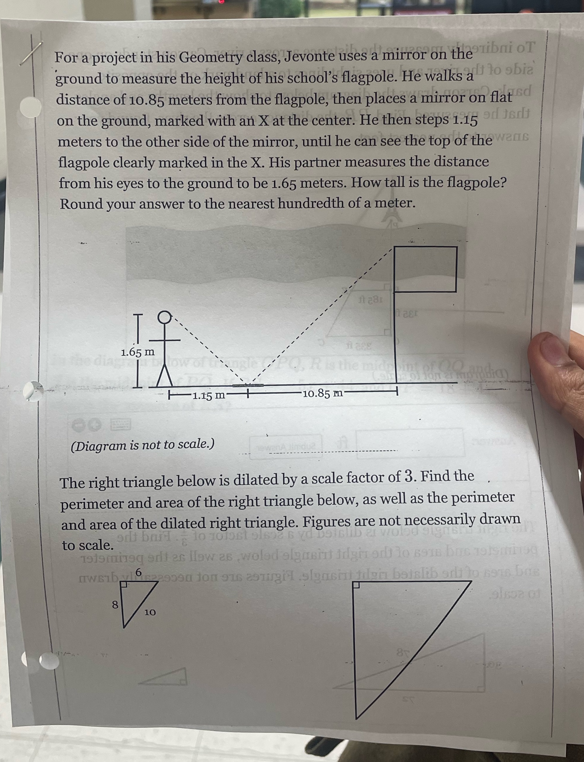 For a project in his Geometry class, Jevonte uses