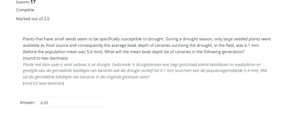 Question 17 Complete Marked out of 2.0 Plants