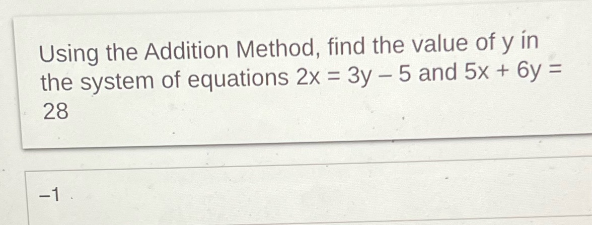 Using the Addition Method, find the value of y in