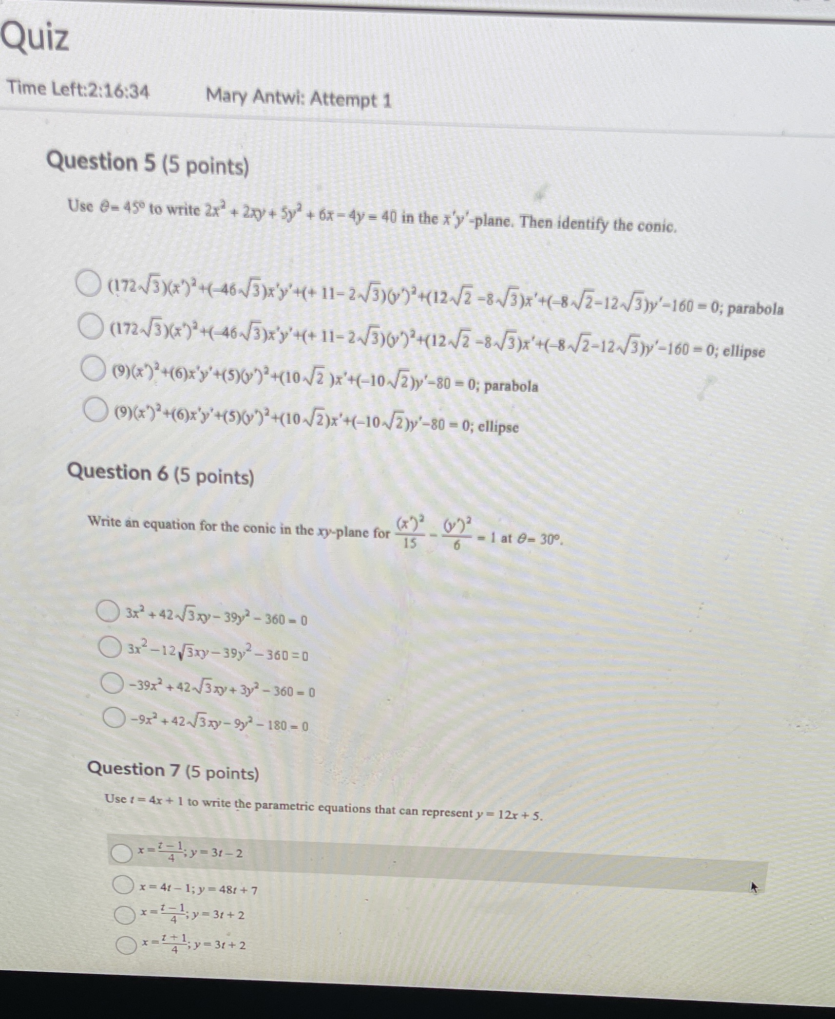 Quiz Time Left:2:16:34 Mary Antwi: Attempt 1