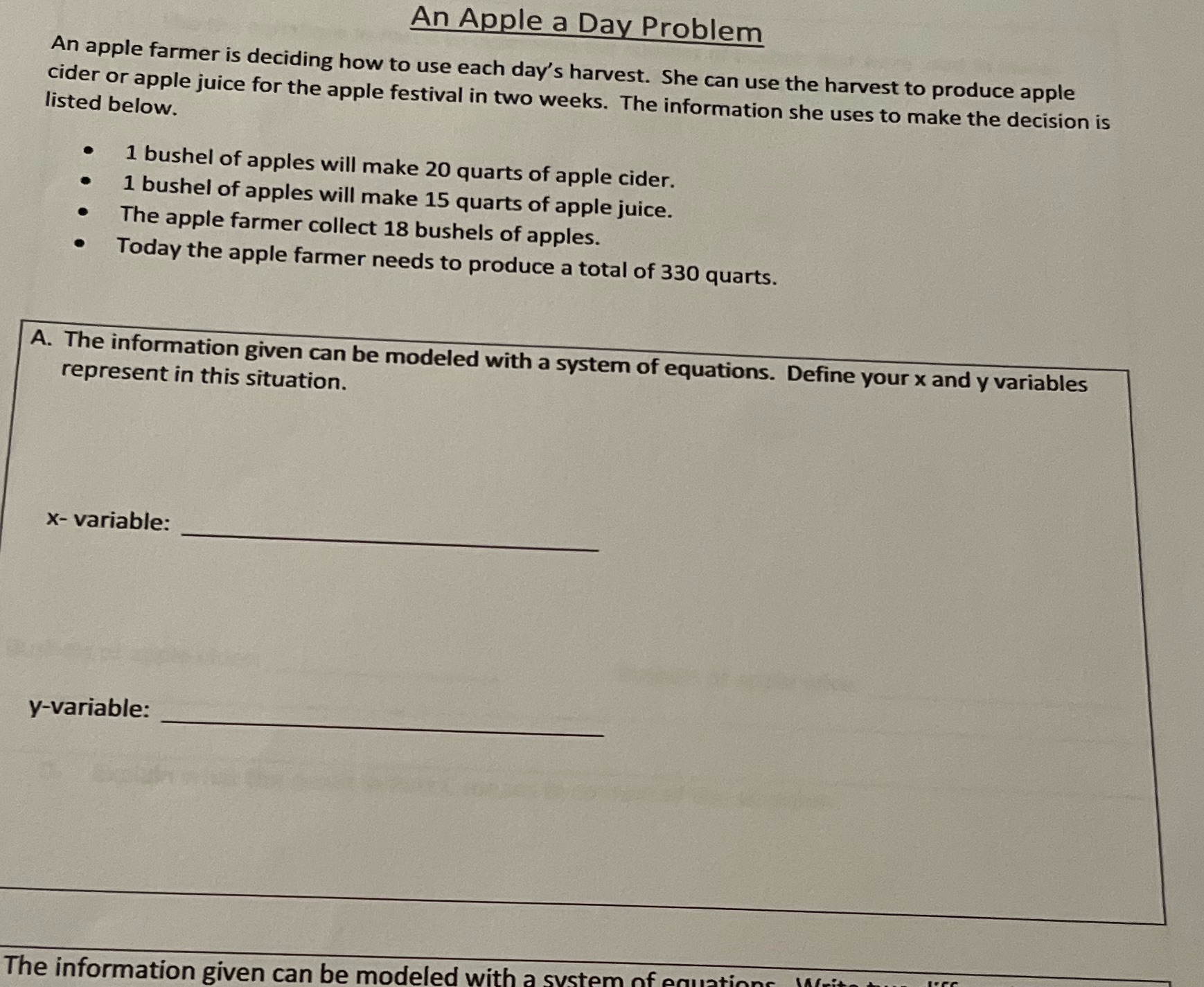 An Apple a Day Problem An apple farmer is