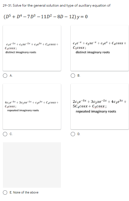 DIFFERENTIAL EQUATION 29-31. Solve for the