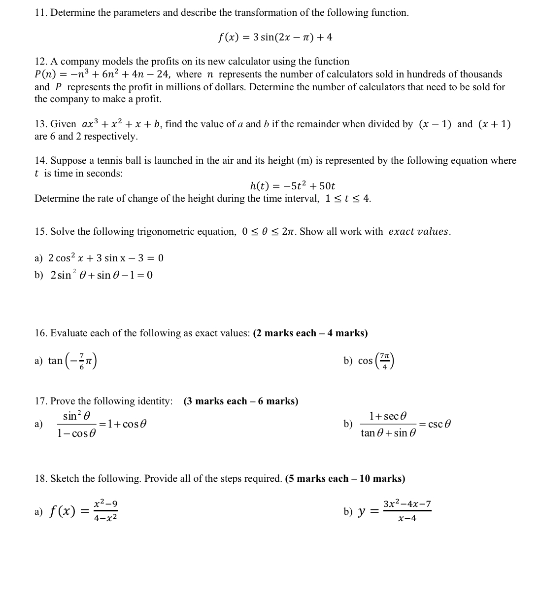 11. Determine the parameters and describe the