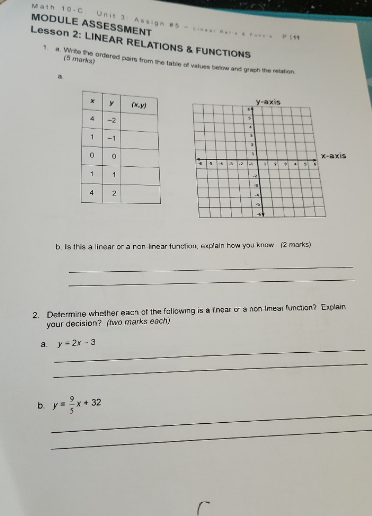 Math 10 -C: Unit 3: Assign #5 - Linear Ber's
