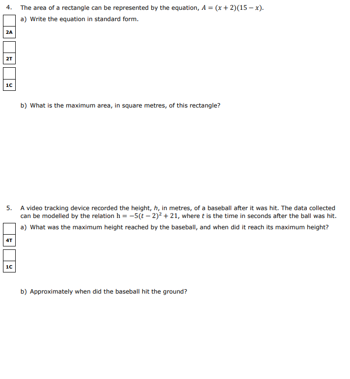 1. Write the following equations in standard
