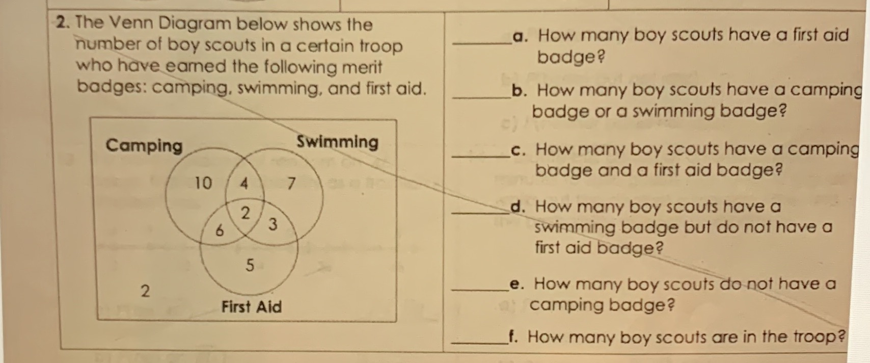 2. The Venn Diagram below shows the number of boy
