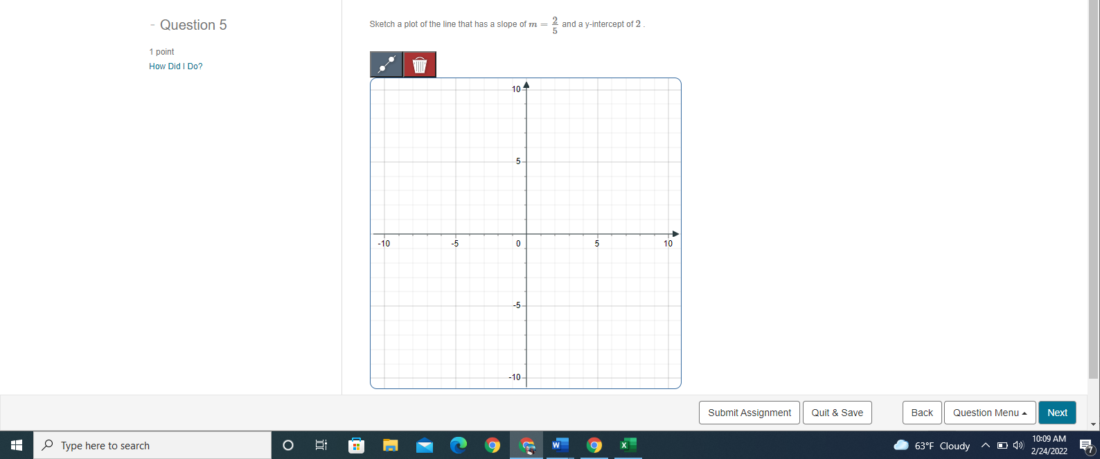 Question 5 Sketch a plot of the line that has a
