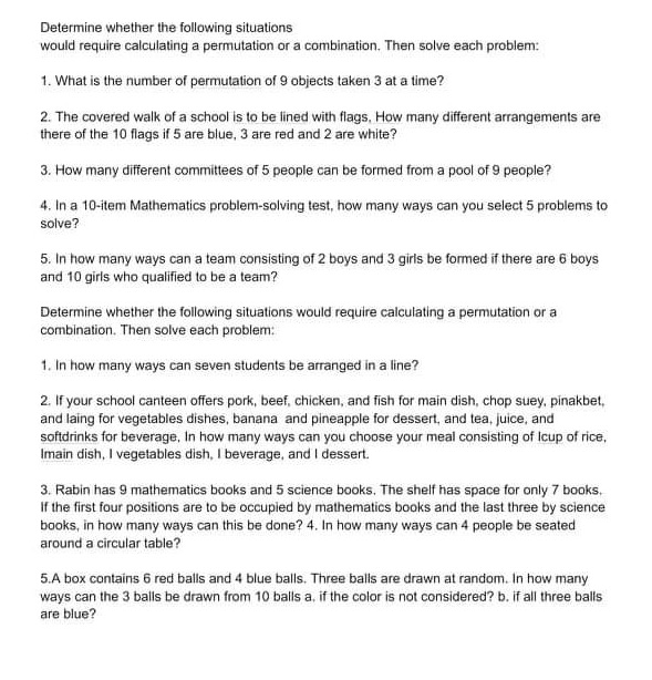 Determine whether the following situations would