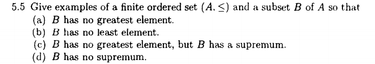 5.5 Give examples of a finite ordered set (A.