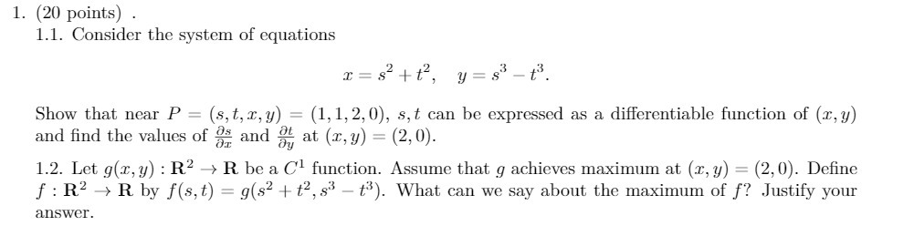 1. (20 points) . 1.1. Consider the system of