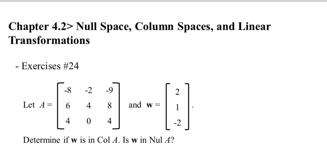 3. Determine if w is in col A Chapter 4.2 style=
