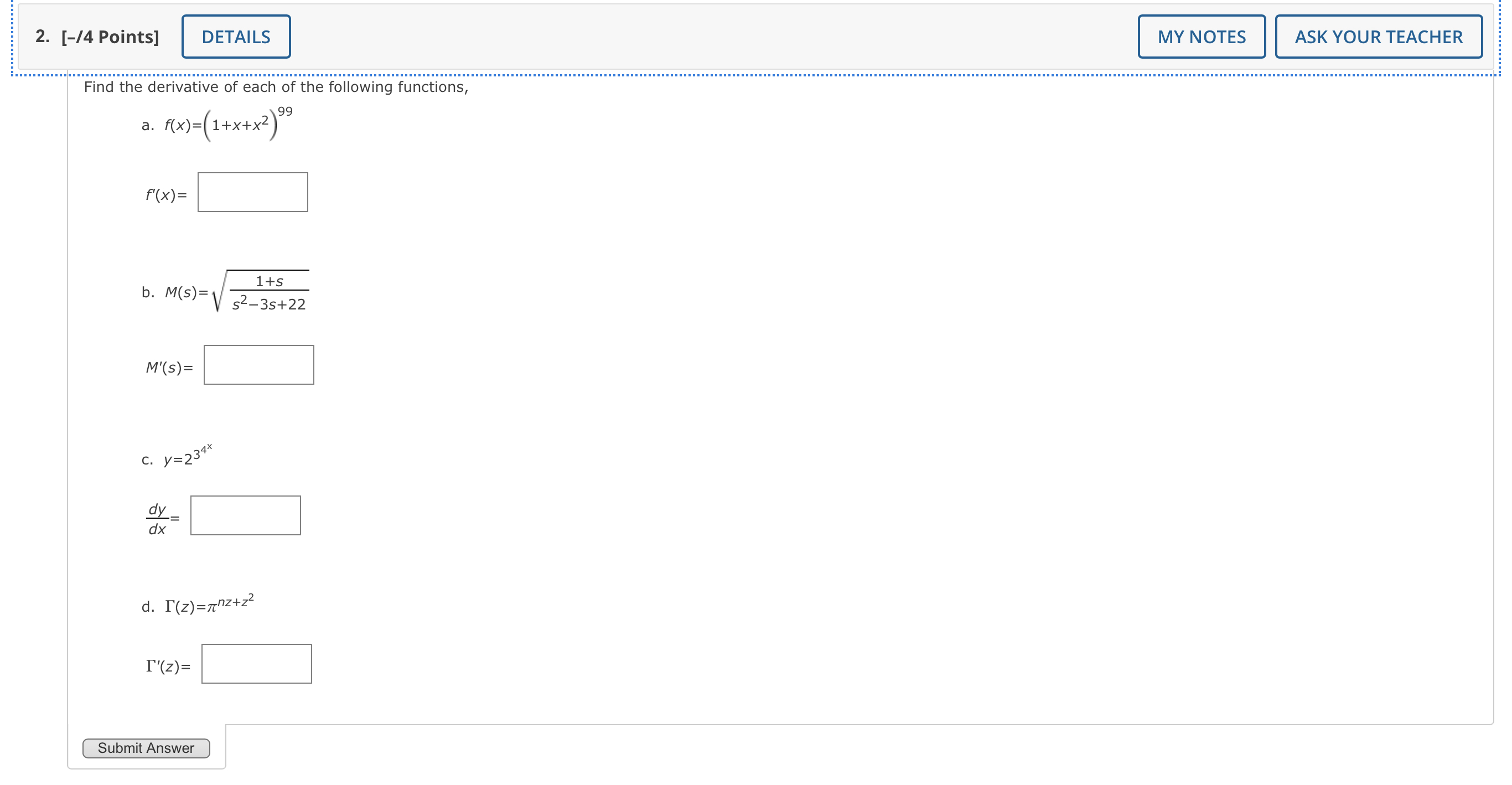 1. [-/2 Points] DETAILS MY NOTES ASK YOUR TEACHER
