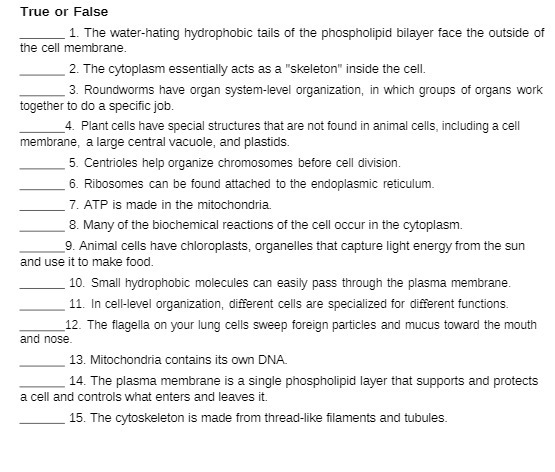 True or False 1. The water-hating hydrophobic