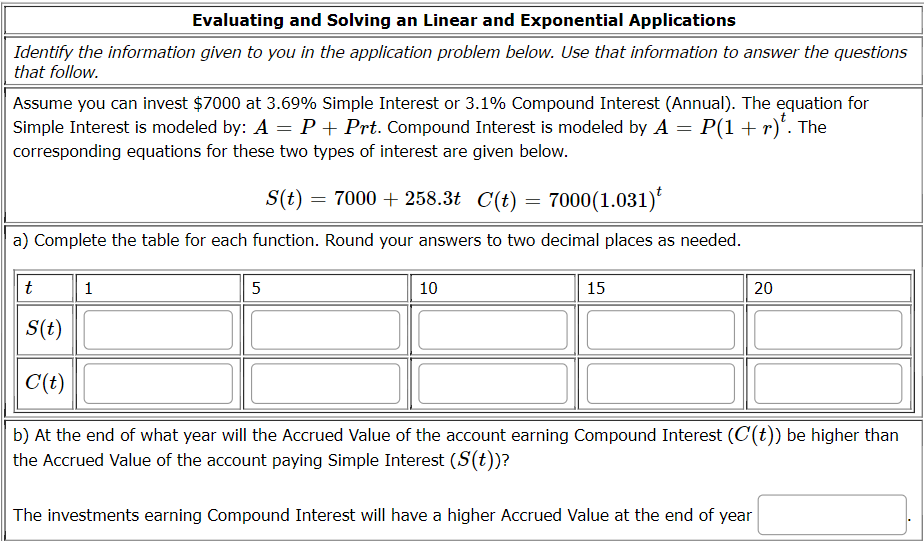 Evaluating and Solving an Linear and Exponential