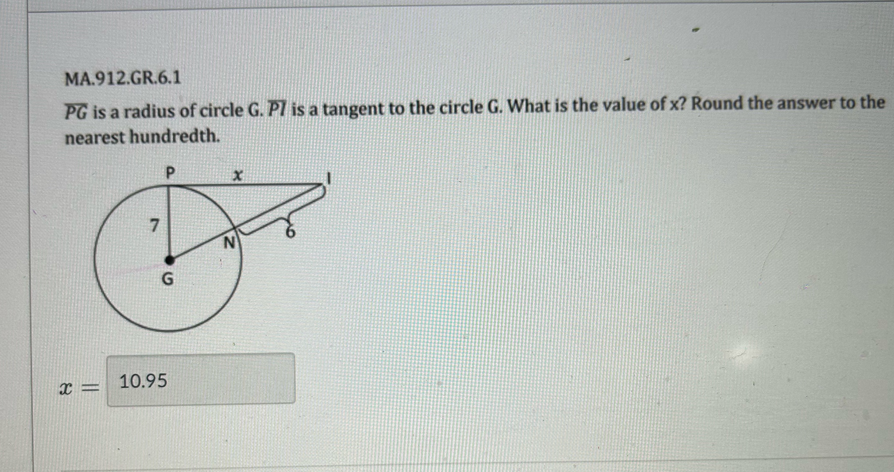 MA.912.GR.6.1 PG is a radius of circle G. P/ is a