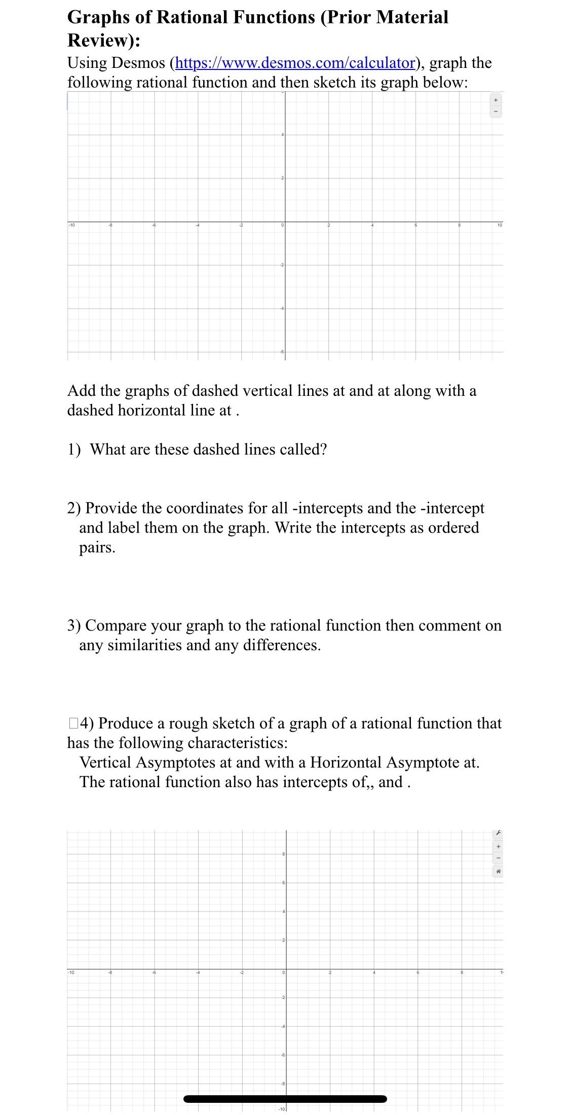 Graphs of Rational Functions (Prior Material