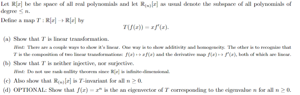 Let Mm] he the 51mm of all real polynomials and