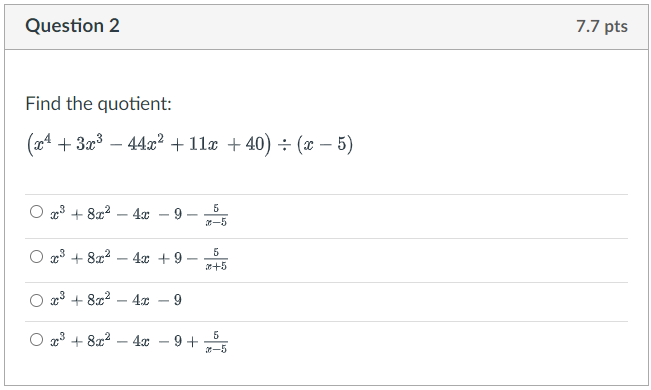 Question 1 7.7 pts River used the Remainder
