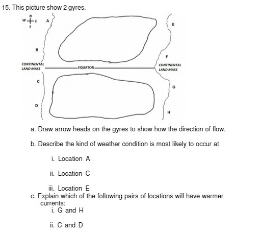 15. This picture show 2 gyres. w + CONTINENTAL
