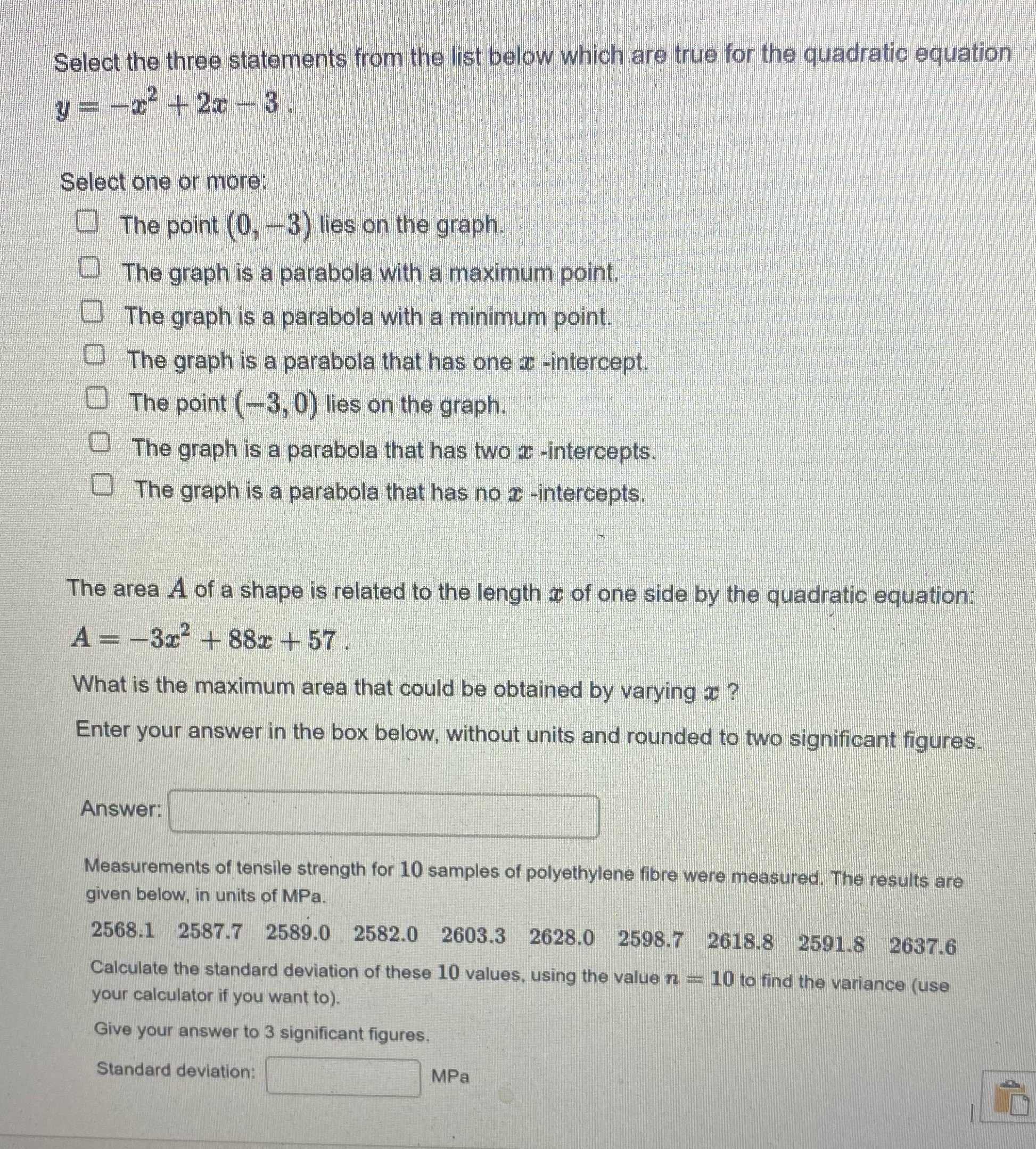 Select the three statements from the list below