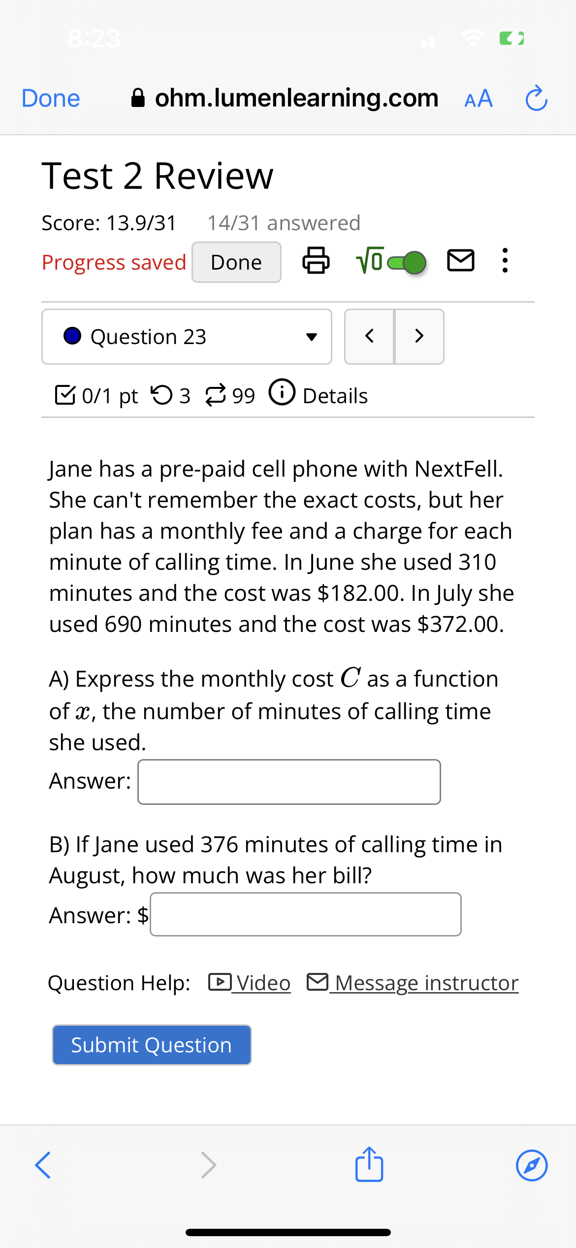 ohm.lumenlearning.com Test 2 Review Score:13.9/31