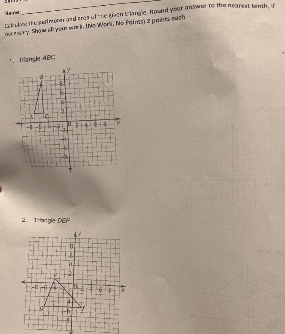Please solve with work questions 1-2 Name: