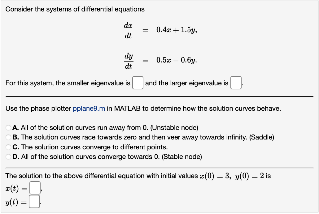 Consider the systems of differential equations