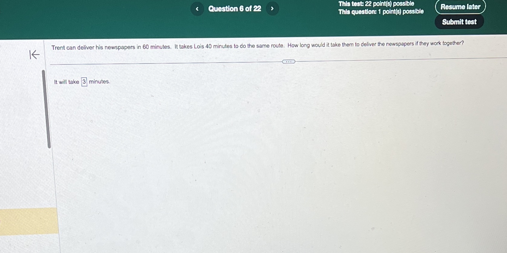 Trent can deliver his newspaper in 60 minutes it