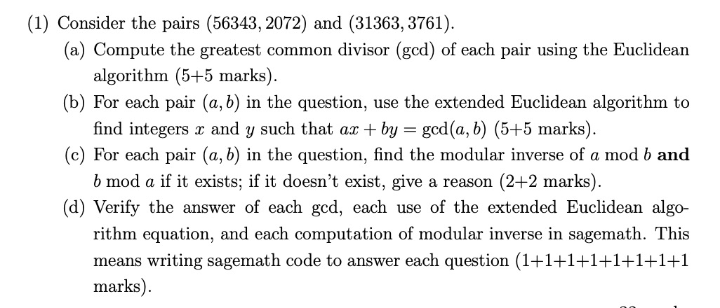 (1) Consider the pairs (56343, 2072) and (31363,